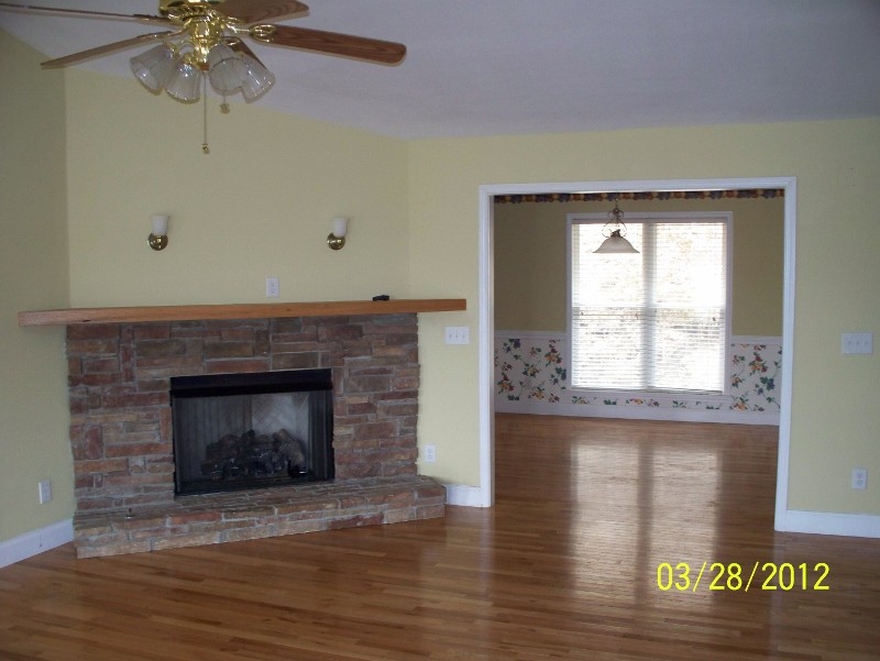 hardwood floors and fireplace